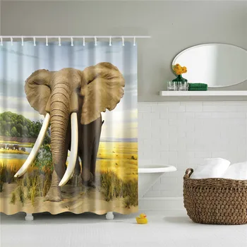 Zvieratá Slon Vytlačené Sprchové Závesy Kúpeľňa Záclony Zábavné Nepremokavé Macrame Obrazovke Home Decor S Zavesenie Krúžok