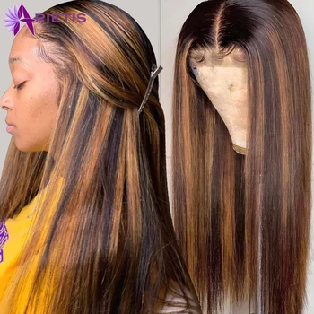 Zvýraznite Parochňu Ľudské Vlasy 613 Čelnej 30 cm Dlhé Rovné Remy Ombre Hnedé Vlasy Čierne Ženy Čipky Dopredu Ľudské Vlasy, Parochne