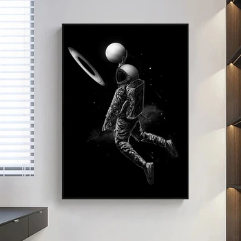 Zábavné Umenie Astronaut Hrať Basketbal V Priestore Plátno Maľovaní Plagátov a Tlačí na Steny Umenie Fotografie pre Obývacej Miestnosti Dekorácie