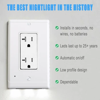 Zásuvky Coverplate s LED Nočné Svetlo Build-in Svetelný Senzor Kúpeľne, Spálne, Chodby, Kuchyne, Schodiská Nočné Osvetlenie