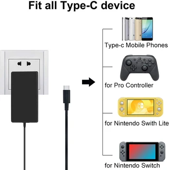 ÚDAJE ŽABA EU/US Konektor AC Adaptér Nabíjačky pre Nintendo Prepínač Cestovné Nabíjačky Pre NS Herné Konzoly Nabíjanie USB Typu C, Napájanie