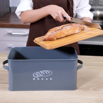 Úložný Box S Bambusom Rezanie Palube Veko Chlieb Box Kovové Pozinkované Organizácie Snack Box Chlieb Bin Kuchyne Potravín Kontajnerov