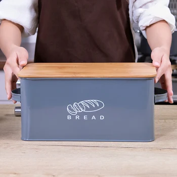 Úložný Box S Bambusom Rezanie Palube Veko Chlieb Box Kovové Pozinkované Organizácie Snack Box Chlieb Bin Kuchyne Potravín Kontajnerov