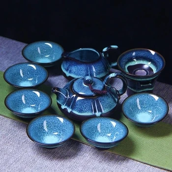 Úplná sada keramických očné kvapky glazúra modrá kryt misy Kung Fu čaj nastaviť pece budovy šálku čaju nastaviť produkt pohár kanvicu čaju kanvica