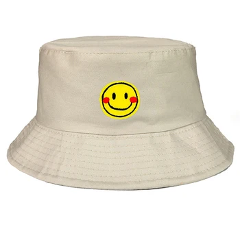 Úsmev tlač Vedierko Hat Rybár Klobúk vonkajšie cestovné roztomilý kreslený klobúk Slnko Spp Čiapky pre Mužov a Ženy, unisex klobúk dievča chlapca