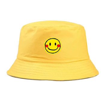 Úsmev tlač Vedierko Hat Rybár Klobúk vonkajšie cestovné roztomilý kreslený klobúk Slnko Spp Čiapky pre Mužov a Ženy, unisex klobúk dievča chlapca