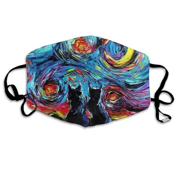 Ústa Maska Mačky Noc Star Maľovanie Tlač Masky - Priedušná Nastaviteľné Vetru Úst-Utlmiť, Camping Beh pre Ženy a