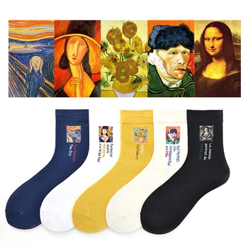 Útulný Moderný Bedrový Renesancie Zábavné Harajuku Ženy Ponožky Van Gogh Maľovanie Bavlna Umenie Ponožky Žena Premium Mona Lisa Ponožky