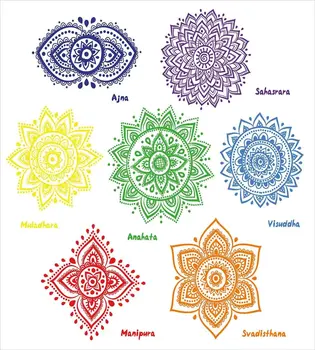 Čakra Perinu Nastaviť Zbierky Symboly v Rôznych Farbách s Ozdobený Kolo Mandala Ázijské Tlač posteľná bielizeň Nastaviť Multicolor