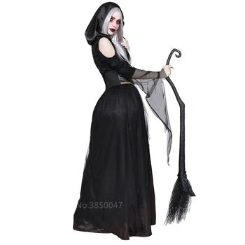 Čarodejnice Gotický Nevesta Halloween Šaty pre Ženy Strašidelné Kostým Kostra Hodded Deň Mŕtvych Karneval Party Upír Cosplay horor