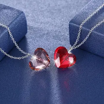 Červená Láska Srdce Prívesok LEKANI Kryštály Od Swarovski Náhrdelník 925 Sterling Silver Kúzlo Choker Dary Žien Vintage Šperky