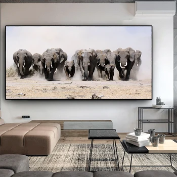 Čierna a Biela Afrike Slon voľne Žijúcich Zvierat Plátno Maľovaní Plagátov a Vytlačí Cuadros Wall Art Obrázky Pre Obývacia Izba Dekor