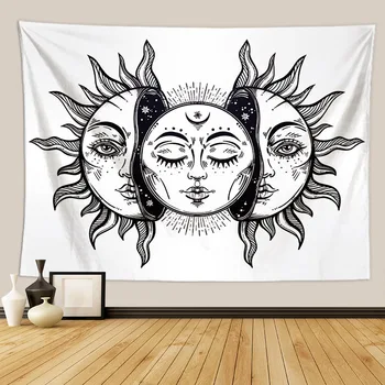 Čierna A Biela Mandala Kvetinový Sun Moon Gobelín Hippie Psychedelic Tém Indickej Stenu, Koberce, Deky Koľaji Dekor Pozadí Handričkou