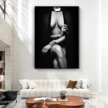 Čierna a Biela Sexy Nahé Afrike Ženy Plátno Maľba Olejová Maľba na Stenu Umenie Obrázok, Plagát Moderných v x izba, obývacia izba Dekor Domov