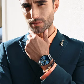 Čierna Modrá Sledovať Mužov Top Značky Luxusné pánske Quartz Zlaté náramkové hodinky z Nerezovej Ocele, Vodotesné Kalendár Hodiny Muž reloj hombre
