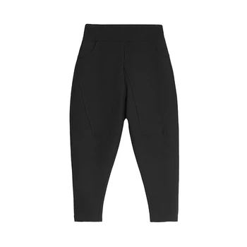 Čierna Vysoký Pás Elastickej Hárem Nohavice Ženy Vrecku Patchwork Vintage Oblečenie Voľné Bežné Nohavice Módne Jar Jeseň 2021