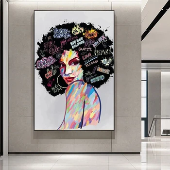 Čierna Žena Tvár Graffiti Plátno na Maľovanie Abstraktné Africké Dievča, Plagát, Tlač Wall Art Obrazy na Steny v Obývacej Izbe Dekor Cuadro