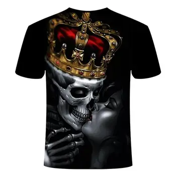 Čierne tričko 3D Lebky kráľ Lete Horor tričko mužov Letné Topy Tees Vysokej Kvality Krátky Rukáv Pánske Hip Hop Tričká Homme Obliekať