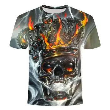 Čierne tričko 3D Lebky kráľ Lete Horor tričko mužov Letné Topy Tees Vysokej Kvality Krátky Rukáv Pánske Hip Hop Tričká Homme Obliekať