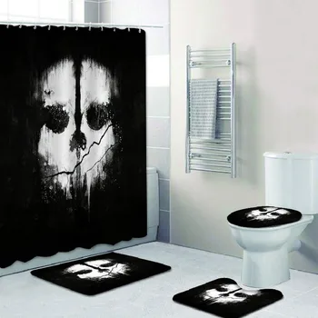 Čierny Lebkový Kostra Vytlačené Sprchový Záves Nepremokavé Plesniam Kúpeľňa Vaňa Obrazovke Halloween Horror Kúpanie Dekorácie