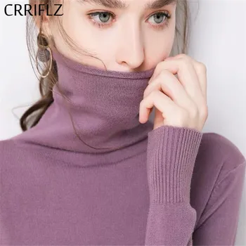 čistý farebný sveter ženy jeseň zima nový štýl vysoká krku pulóver sveter ženy dlhým rukávom plus veľkosť pletené klesnutie tričko