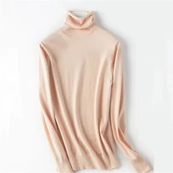 čistý farebný sveter ženy jeseň zima nový štýl vysoká krku pulóver sveter ženy dlhým rukávom plus veľkosť pletené klesnutie tričko