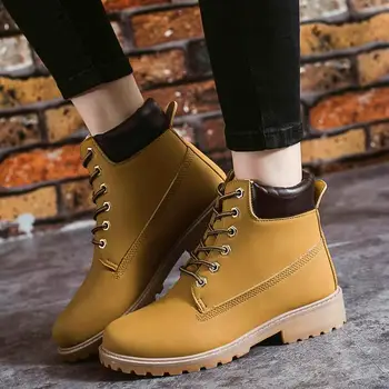 Členkové topánky dámske topánky 2021 teplé plyšové ženské čižmy vysoko kvalitné kožené zimné topánky žena boot módne krajky-up