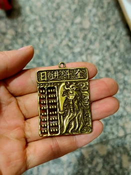 ČÍNA antique brass fengshui Abacus GUAN YU malé Socha Kovové remesiel rodiny dekorácie Náhrdelník pandent