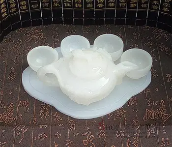 Čína ručné jade sochu prírodná biela jade Kungfu teapots a misky v Číne
