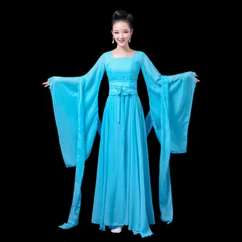 Čínska klasická tanečné kostýmy, dámske elegantné a elegantné, elegantné Hanfu široké rukávy stream víla sukne výkon oblečenie