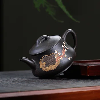 Čínsky Autentické Yixing fialová hliny čaj hrniec Surovej rudy Čierne blato maľované slivka kanvica krásy Ručné Čaj nastaviť kanvica 220ml