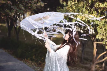 Čínsky Hodváb Dáždnik Anime Ženy Fotografie Cos Prop Starožitné Tanec Strapce Dáždnik Transparentné Japonsko Papier Svadobné Parasol