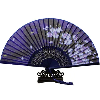 Čínsky Hodváb Skladacie Fanúšikov Retro Bamboo Strane Ventilátora Hand-made Strapec Kvetina Tlače Plavidlá Ventilátor Remeselné Domáce Dekorácie Svadobný Dar