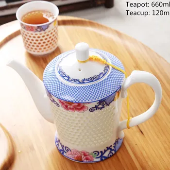 Čínsky modré a biele porcelánové skvelého čaju nastaviť honeycomb duté ručne vyrezávané plavidlá, keramické kungfu čaj nastaviť čajové misky kanvica pohár