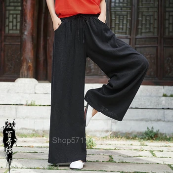 Čínsky Nohavice Kung Fu Bavlna Tai Chi Tradičné Oblečenie Žien Tang Vyhovovali Voľné Nohavice Bielizeň Mäkká Jednotné Vrecku Top Jogy Hanfu
