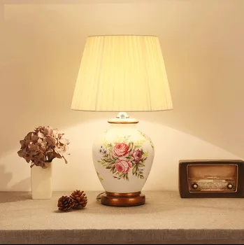 Čínsky štýl, biely kvet, keramické Stolové Lampy, Módne stmievač/dotyk tkaniny E27 LED lampy, nočné&foyer&studio&čaj izba MF005