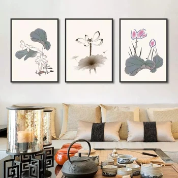 Čínsky Štýl, Lotus Plagát Elegantným Klasickým Rastlín Plátno Maľby, Tapety Umenia, Tlače Obrázku pre Obývacia Izba Office Dekorácie