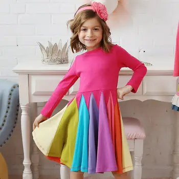 Šaty 2020 nový hit oblečenie pre dievčatá jeseň zima dlhý rukáv kolo krku zodpovedajúce farbám dúhy princezná šaty party šaty