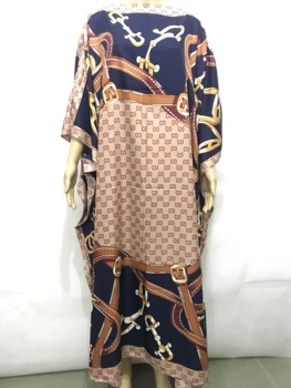 Šaty Dĺžka 130 cm Poprsie 130 Cm Elegantné Afriky Vytlačené Hodváb kaftan maxi šaty Dashiki Voľné Dubaj Bežné Župan Femme
