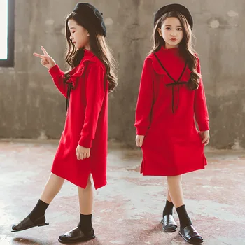 Šaty pre Dievča Oblečenie, Zimné Red Velvet Princezná Šaty s Dlhým Rukávom Kostým Dieťa Nový Rok 5 6 4 7 8 9 10 11 12 13 14 15 Rok