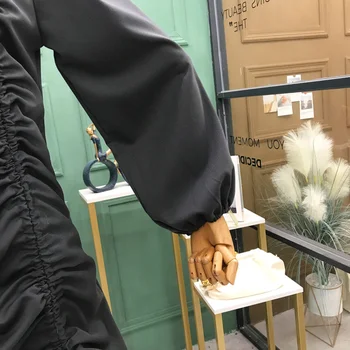 Šaty Žien Nad Kolená Pevné Minimalistický Lístkového Rukáv Námestie Golier Elegantné Dámy Vestidos Vintage Slim Štýlový, Elegantný Kórejský Štýl
