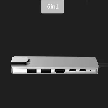 Šesť-V-Jeden Typ-C Dokovacie Stanice Na kompatibilný s HDMI Rozbočovač Gigabitová Sieťová Karta + Pd Nabíjanie Usb Multi-Function Hub