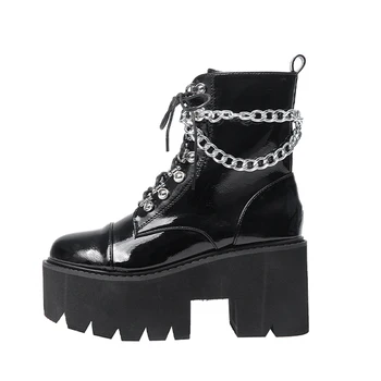 Šnurovacie topánky gotický topánky ženy kožušiny platformu, topánky na Vysokom Podpätku, zimné topánky, motocykel, Členkové Topánky nepremokavé čižmy YMA957