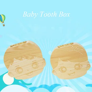 Španielsko anglickom jazyku Dreva Zub Box Organizátor Uložiť Mliečne Zuby Dreva, Uskladnenie Zber Zubov Darčeky Pupočníkovej Lanugo