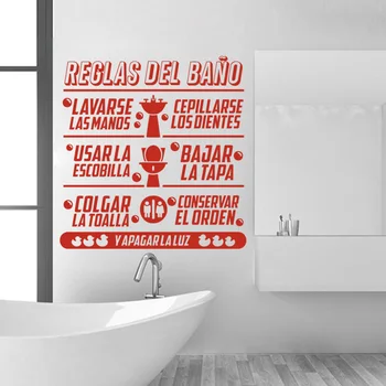 Španielsky Kúpeľňa Pravidlá Stenu Decor Reglas Del Bano Vinyl Na Stenu-Nálepky Kúpeľňa Nástenná Maľba Na Stenu Odtlačkový Umenie Domova Dom Dekorácie