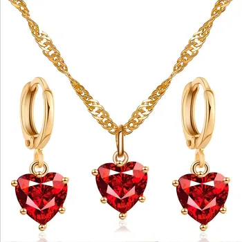 Šperky Sady Classic Red Crystal Srdce Náhrdelníky Náušnice Šperky Sady Pre Ženy, Svadobné Zirkón Svadobné Náušnice Náhrdelník Nastaviť