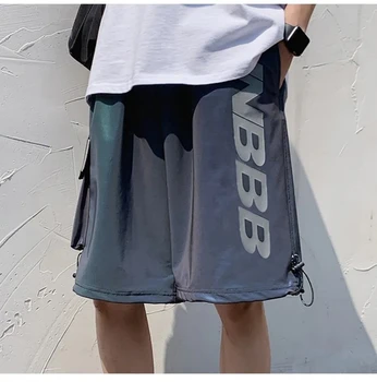 športové šortky mužov iny laser reflexné príliv značky voľné rovno Harajuku štýl bežné verzia svetlé náradie päť-bod nohavice