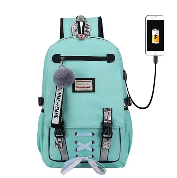 Študent Dievčatá Veľké Školské Tašky Bookbags Veľké USB Tlač Módne Stuhou Luku Dospievajúce Dievčatá chlapci Aktovka Batoh 5 farieb