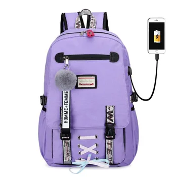 Študent Dievčatá Veľké Školské Tašky Bookbags Veľké USB Tlač Módne Stuhou Luku Dospievajúce Dievčatá chlapci Aktovka Batoh 5 farieb