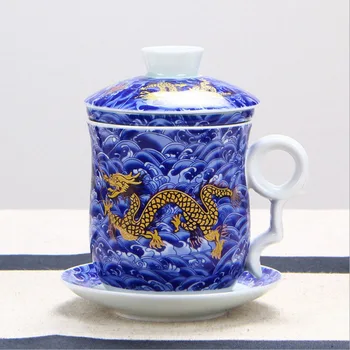 Štyri Sady Keramických Filtrované Čaj, Poháre, Šálky Čaju a Pitie Šálky Dom Dekor Gaiwan Miestnosti Dekorácie Modrého Porcelánu